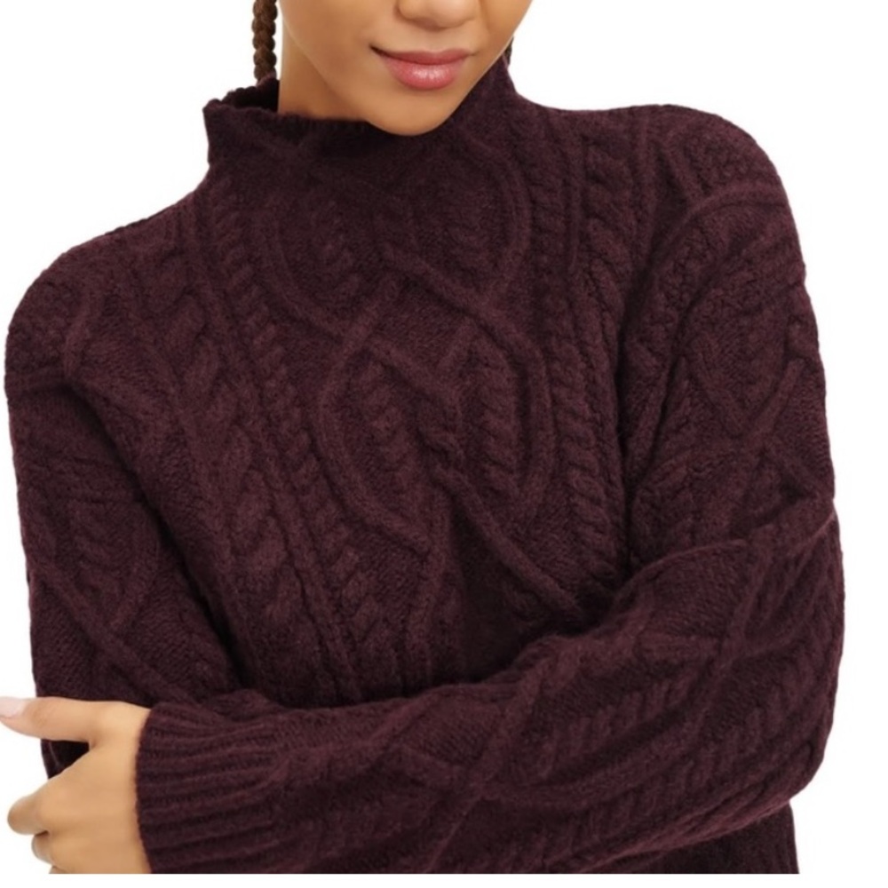 NEW UGG Burgundy Janae Fig Cable Knit Mockneck Sweater